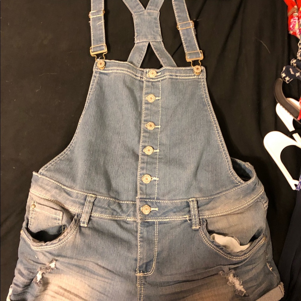 Denim overall shorts